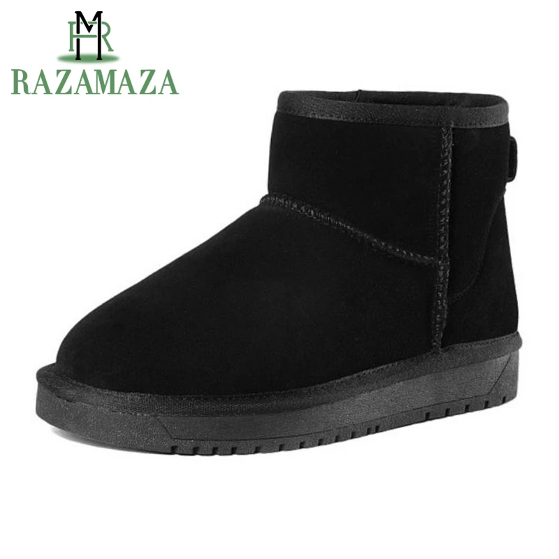 

ZALAVOR Women Real Leather Half Short Snow Boots Thick Fur Warm Shoes Flats Boots Cold Winter Botas Women Footwears Size 34-39