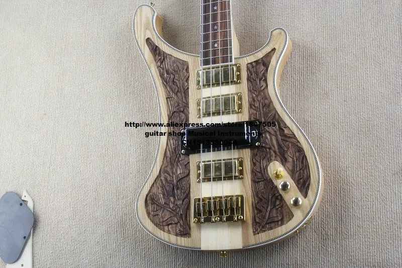 

New + factory +Natural color electric bass a neck Embossment pattern Jin Sibian Four pick-up China Bass, Free Shipping