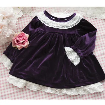

Autumn baby dress Velvet fabric lace girls long sleeve kids dress