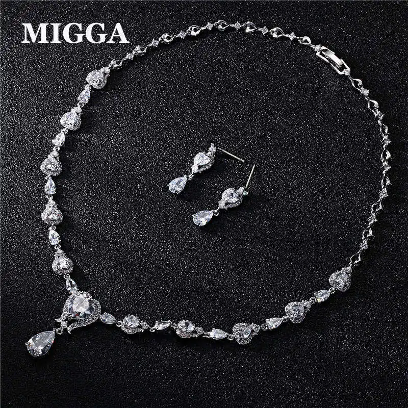 

MIGGA High Quality Cubic Zirconia Drop Heart Jewelry Set for Women Party Wedding Engagement Bride Dress