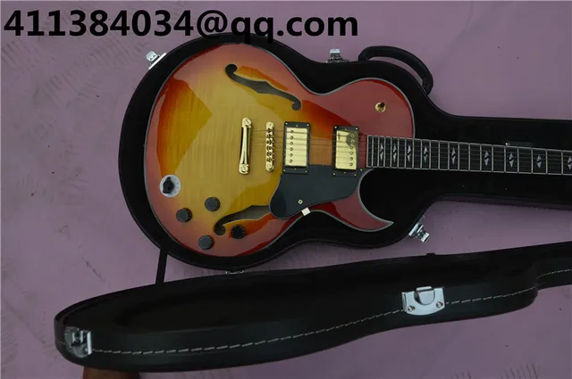 Best price at $408 Cheap Free Shipping China 2016 new clear color electric jazz guitar, jazz guitar with suitcase