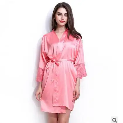 Женские халаты новые весенне-летние женские платья Одежда для невесты Дамский халат пижамы mujer Шелковый Атласный халат - Цвет: pink