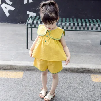 

2PCS WLG girls summer clothing set kids girl yellow vest and short set baby causal all match clothes