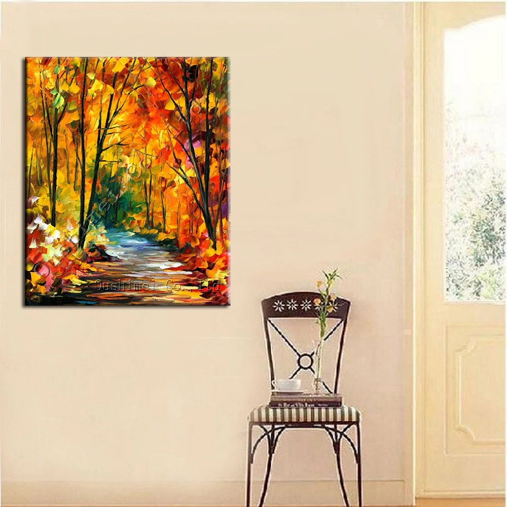 

Free Shipping Original Hand Painted Oil Painting Autumn Path Landscape on Canvas Wall Decorative Hang Pictures Crafts Artwork