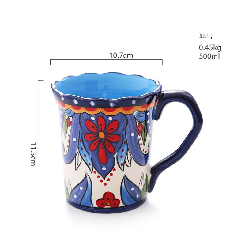 ANTOWALL Европейский керамический набор посуды бытовой ручной росписью большой западный стейк пластина Лотус Квадратная тарелка экспортная посуда - Цвет: 500ml mug