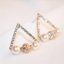 Модные треугольные серьги-гвоздики, серьги для женщин, розовое золото, буквы V, высокое качество, новая звезда, полные серьги с кристаллами и жемчугом, ювелирные изделия оптом