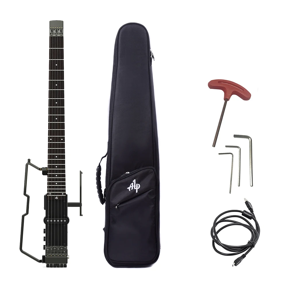 ALPFT 221S Foldable Headless Electric Guitar Built in Tuner Headphone Amplifier Lithium Battery
