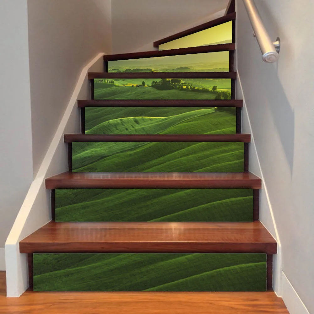 New 13 Pcs/Set 3D DIY Green Mountains Stairway Stickers Stairs