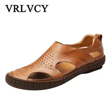 Летние мужские повседневные сандалии; кожаная пляжная обувь Baotou; Британские Кожаные слипоны; мужские сандалии; шлепанцы