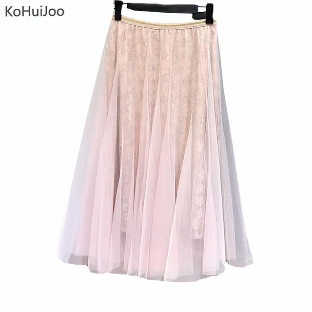 kohuijoo 2018 summer maxi lace skirt women plus size elastic waist plus size black skirt elastic waist
