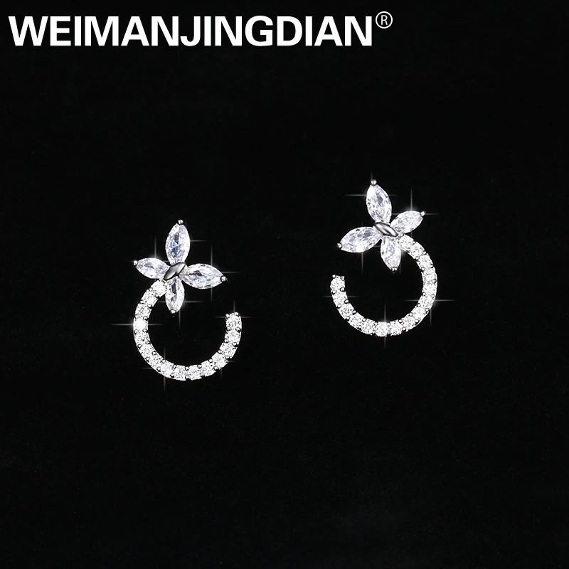 WEIMANJINGDIAN Новое поступление крюк цветок кубический цирконий CZ Кристалл Halo Серьги гвоздики для женщин или свадьбы невесты