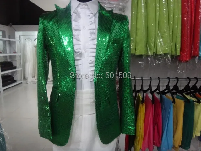 

Free shipping green sequins mens tuxedo jacket/this is only jacket, not include others