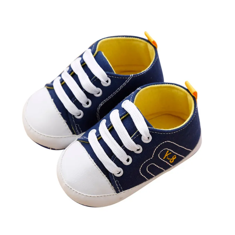 Romirus/новорожденных для маленьких девочек Обувь для мальчиков кроватки парусиновая обувь мягкая подошва детская Спортивная обувь повязки Обувь - Цвет: Blue