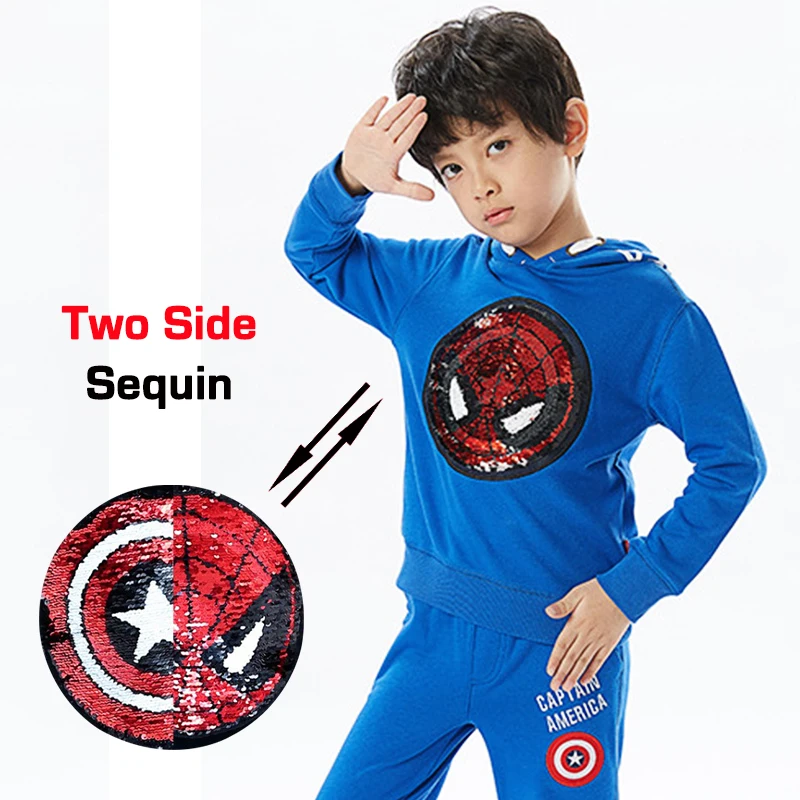Autumn Spring spiderman captain switchable sequin print baby boys hooded sweat shirt tee kids tshirt children tops 2 to 12 yrs Autumn Spring spiderman captain switchable sequin print baby boys hooded sweat shirt tee kids tshirt children tops 2 to 12 yrs