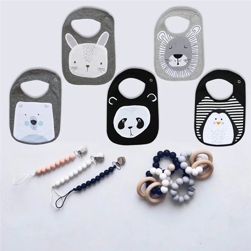 Design Misto Bonito Animal Dedign Bebê Meninos Meninas Babadores Crianças Panda Leão Coelho 5 Pçs