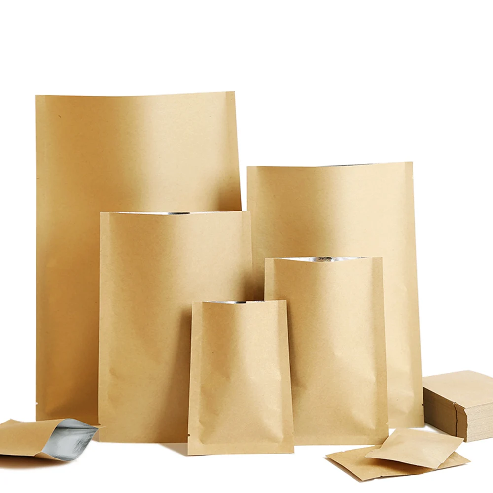 

Heat Seal Open Top Bag Kraft Paper Mylar Food Storage Bags Coffee Milk Powder Nut Long Term Package Aluminum Foil Paper Pouches