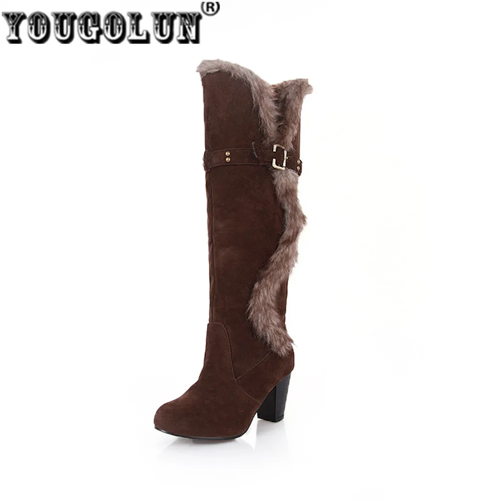 

YOUGOLUN Fashion womens knee high boots nubuck winter Women thigh high snow boots Woman pointed toe ladies sexy high heels shoes