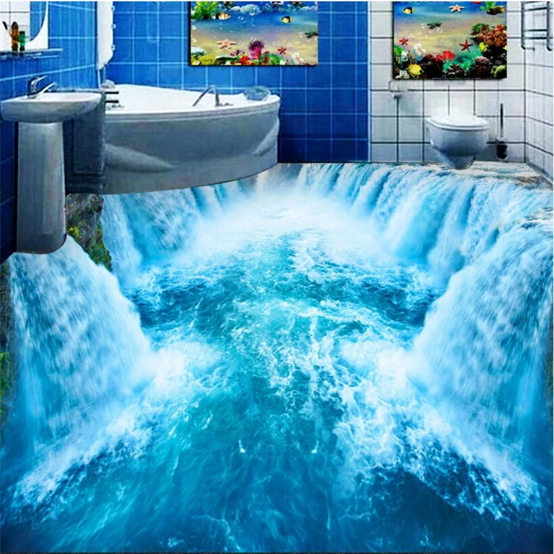 لبس beibehang مخصص صور 3d pvc الطابق شلال مرحاض الحمام أرضية غرفة