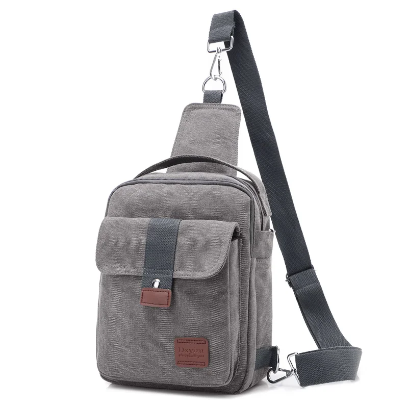 

Men Canvas Small Sling Chest Pack Handbag Vintage Shoulder Crossbody Bag Function Small Men Messenger Bags Grey 19*8*25 CM