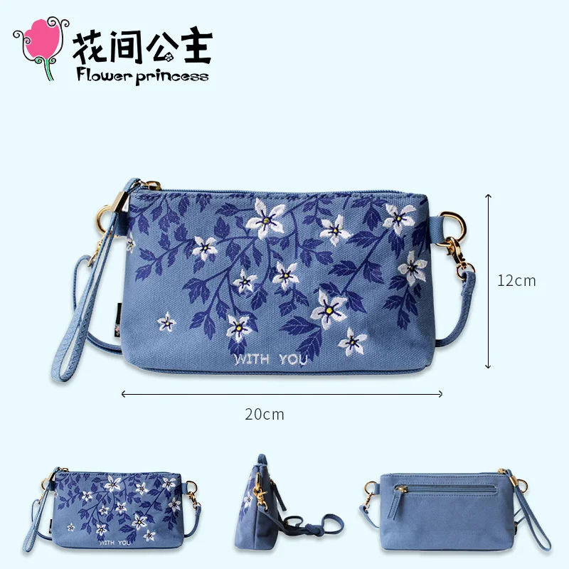  Flower Princess Embroidery Handbags Women Summer Small Messenger Bag Girl Retro Canvas Clutch Bag F - 32990955127