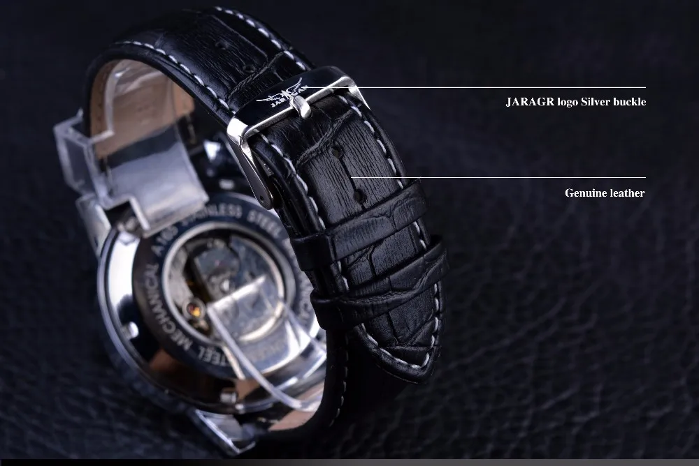 JARAGAR, Мужская коллекция деловое украшение часы Белый Календарь автоматические спортивные 3 Sub циферблат кожаный ремешок механические часы