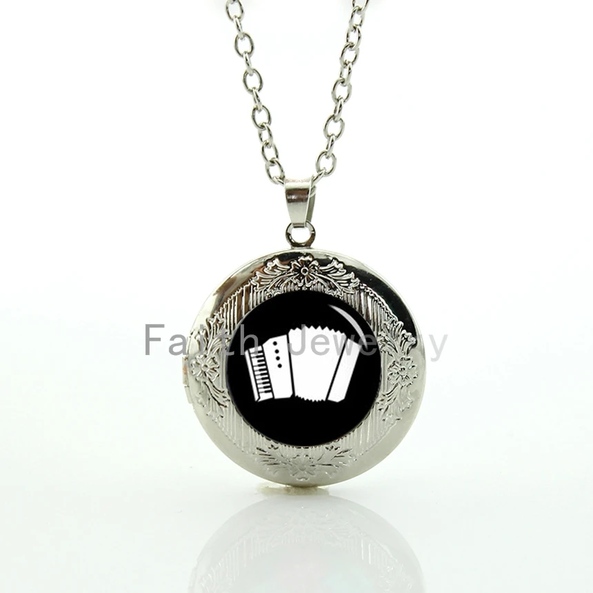 

Vintage elegant Accordion art silhouette pendant musical instrument locket necklace musician accessory music fans jewelry HH306