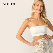 SHEIN цельный укороченный топ на бретельках без рукавов для женщин, жилет на бретельках, сексуальный базовый эластичный белый облегающий летний топ на бретельках