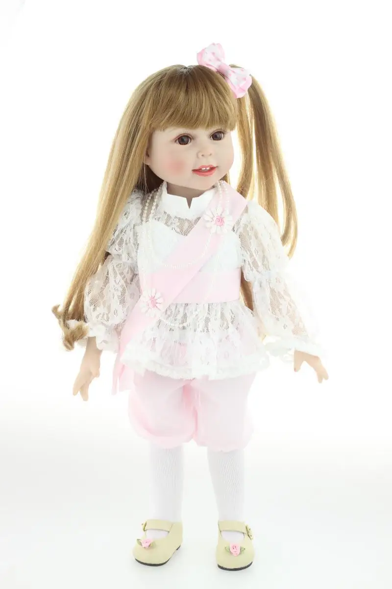 

18'' 45CM AMERICAN PRINCESS dolls for sale Brown Long hair lace dress Beauty Girl Reborn Vinyl newborn baby dolls for girls