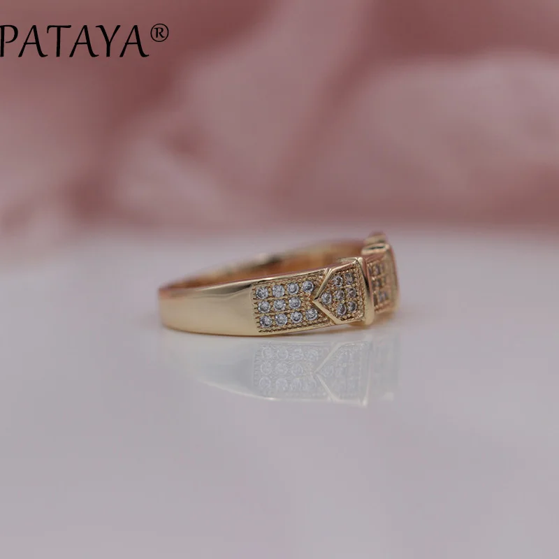 Женское кольцо с кожаным ремнем PATAYA белое круглое из натурального циркония
