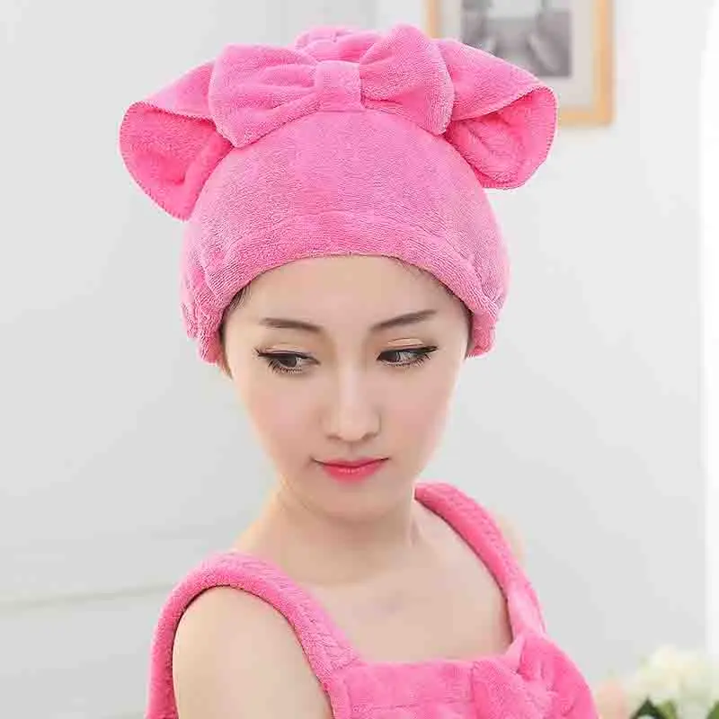 AOKEE шапочка для душа s милое мягкое полотенце для сушки волос сухая быстросохнущая er шляпа шапочка банные полотенца для салонов тюрбан полотенца быстросохнущие A0155 - Цвет: Hot pink