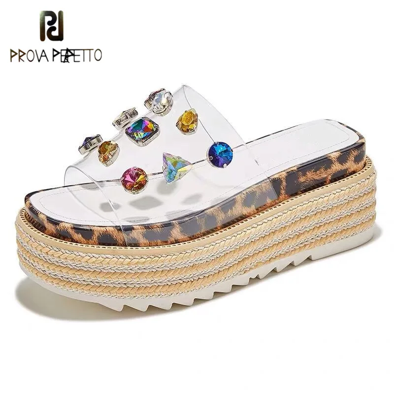 

Prova Perfetto Summer PVC Patchwork Crystal Slippers Flat Platform Sandals Colorful Rhinestones Slides Outdoor Woman Slippers