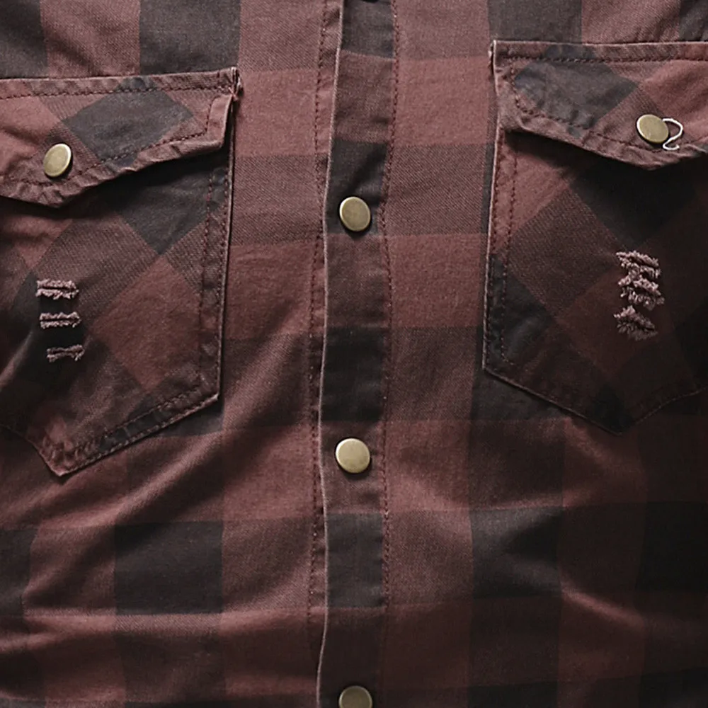 Мужская приталенная клетчатая рубашка с пуговицами, летняя футболка с карманом, топы, блузка W528