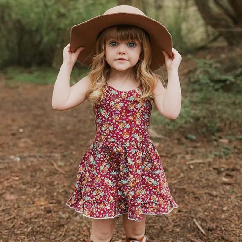 

CalaBob 2019 Baby Girl Summer Dress Sleeveless Backless Strap Girls Dresses Vintage Floral Print Kids Girls Clothes Sundress