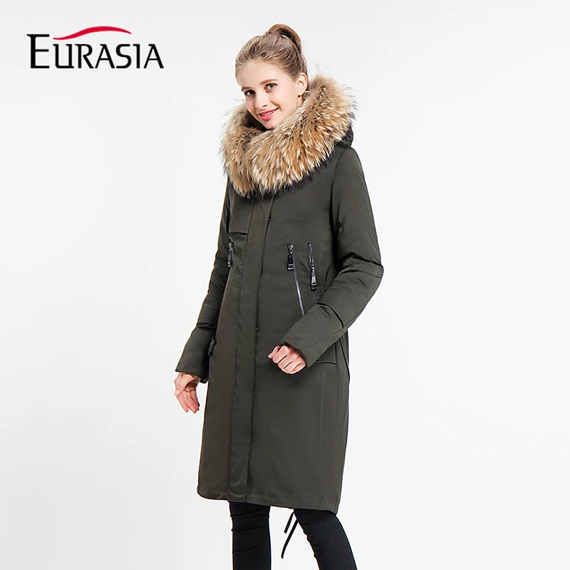 

Fashion Full Zipper Button Special Offer 2018 Women Winter Jacket Stand Real Fur Collar Hooded Design Warm Parka Coat Y170028