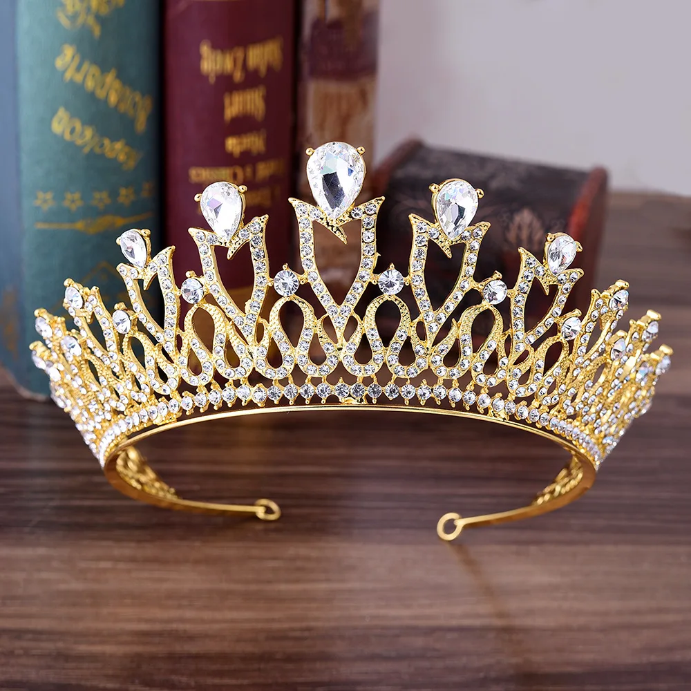 Свадебная тиара в стиле барокко с золотыми, красными и зелеными кристаллами, корона принцессы, королевская торжественная Вуаль со стразами, тиара, повязка на голову, свадебные аксессуары для волос