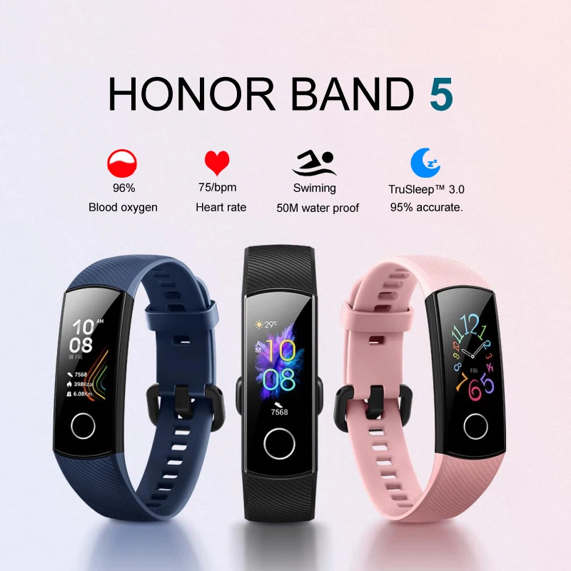 Умный Браслет huawei Honor Band 5, Оксиметр, волшебный цвет, сенсорный экран, для плавания, для обнаружения сердечного ритма, сна, сна