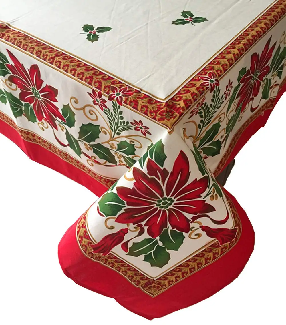 

Table Cloth Christmas Printed Fabric Poinsettia Scroll Printed Fabric Seasons Tablecloth