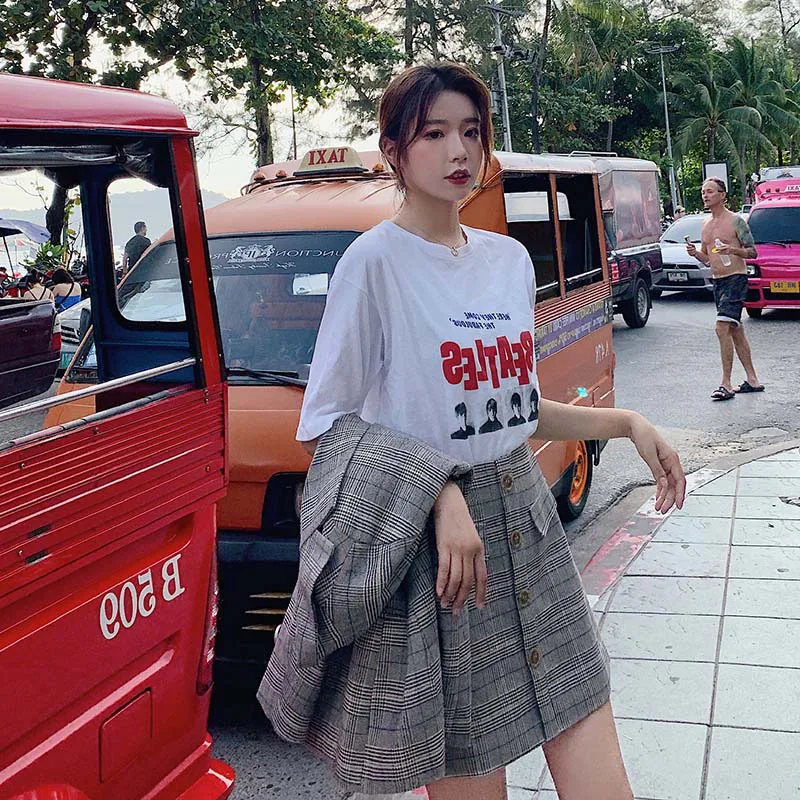 Sets female 2019 summer new women's Korean version of the loose plaid lapel small suit jacket casual pants two-piece