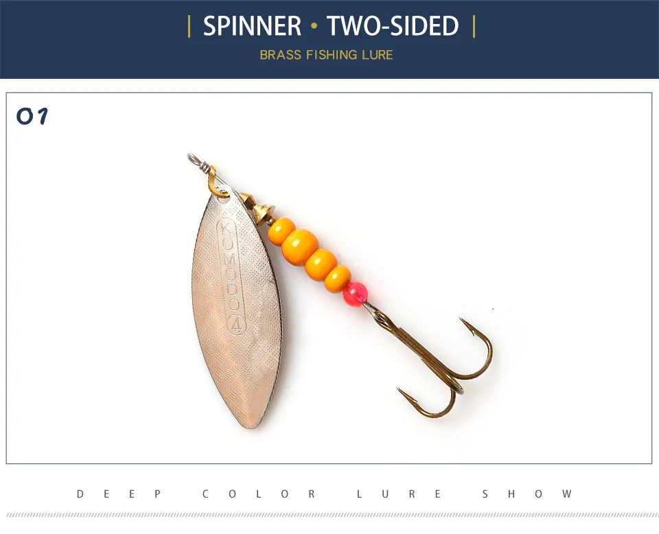 W.P.E KOMODO Spinner Lure 1pcs 12.6g/17.3g/27.2g Spoon Lure Brass Metal Fishing Lure Hard Bait Carp Fishing Pesca Pike Wobblers