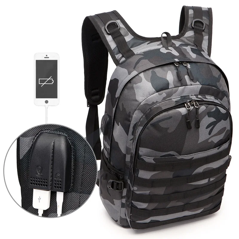 Мужской рюкзак PUBG, школьные сумки, Mochila Pubg, камуфляжный рюкзак, для путешествий, военный, USB, для наушников, рюкзак