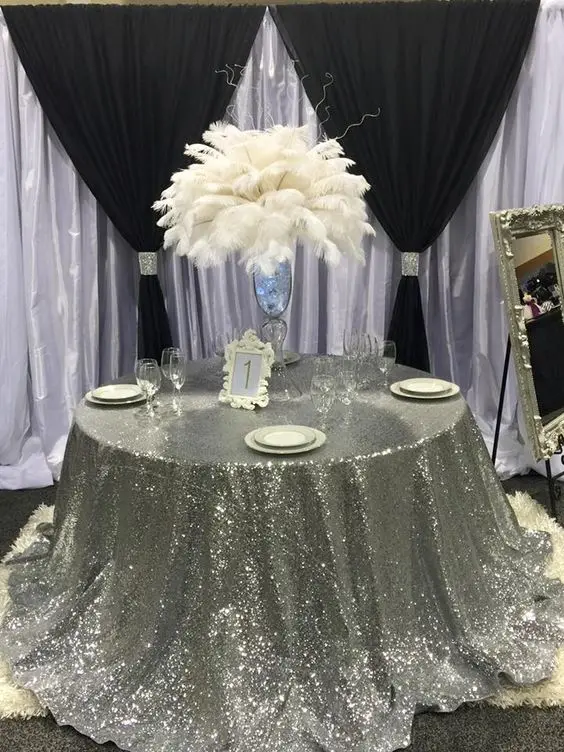 

Big sale European Embroidered Silver Sequin tablecloth 120 round table cover for wedding/Party/Banquet Decor elegant table cloth