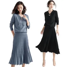 2019 Sweater Knitted 2 Two Piece Set Suit Autumn Winter Women Warm New Pullover Knitting Wool Sweater Long Pleated Skirts Sets 2019 Sweater Knitted 2 Two Piece Set Suit Autumn Winter Women Warm New Pullover Knitting Wool Sweater Long Pleated Skirts Sets