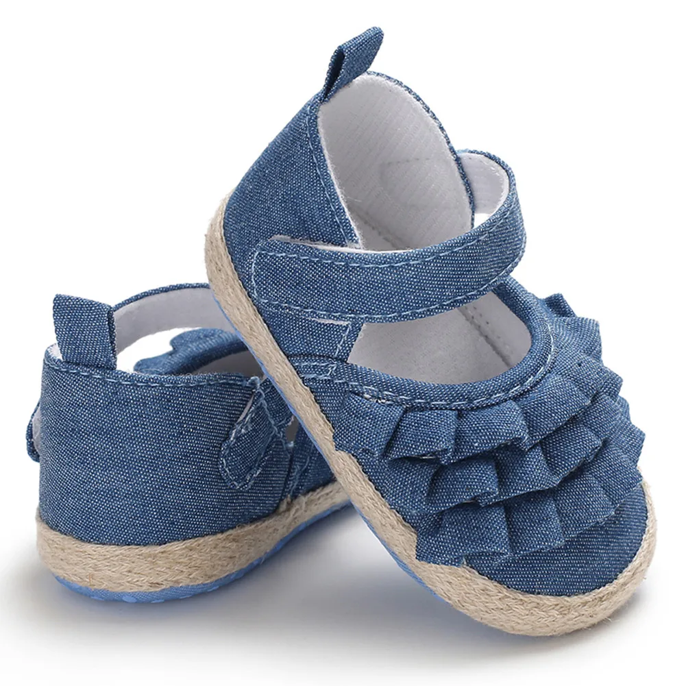 Summer Bowknot Newborn Girl Shoes Sandals ShoesToddler Baby Soft Sole Shoes Crib Prewalker Shoes Ruffles Summer - Цвет: Синий