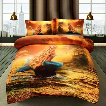

Fanaijia 3d Mermaid Bedding Set queen size kids Cartoon duvet Cover With Pillowcases Bedclothes 3pcs Home Textiles