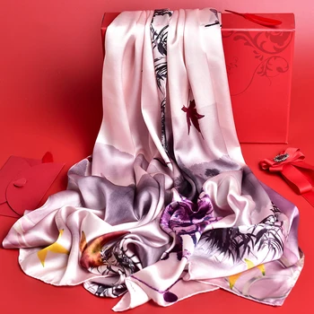 

Natural Real Silk Scarves Ladies Luxury 2019 Hangzhou Pure Silk Shawls and Wraps for Women Print Flower 14 mm 100% Silk Scarf