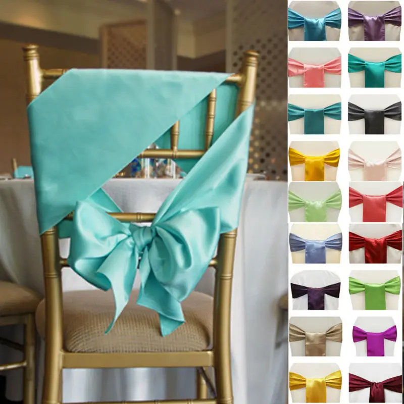 Новая мода 50 шт 15x275 см свадебные Сатиновые чехлы на стулья для банкета свадебные украшения принадлежности 21 цвет