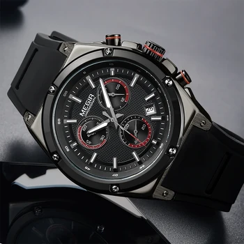 

MEGIR Chronograph Men Watch Relogio Masculino Black Leather Business Quartz Watch Clock Men Creative Army Military Wrist Watches