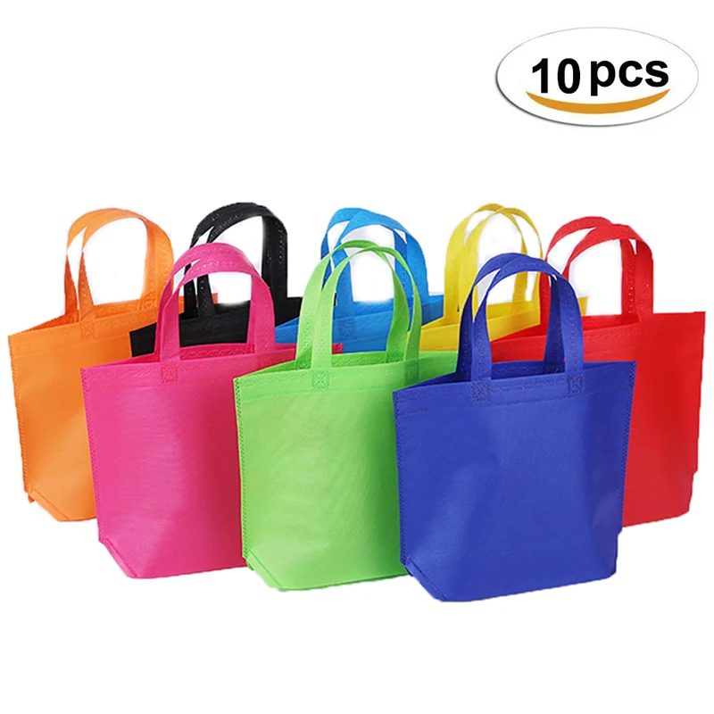 10PC Multi use Gift Tote Bags Kids Birthday Party favor Non woven Treat Bags 7 Solid Color with