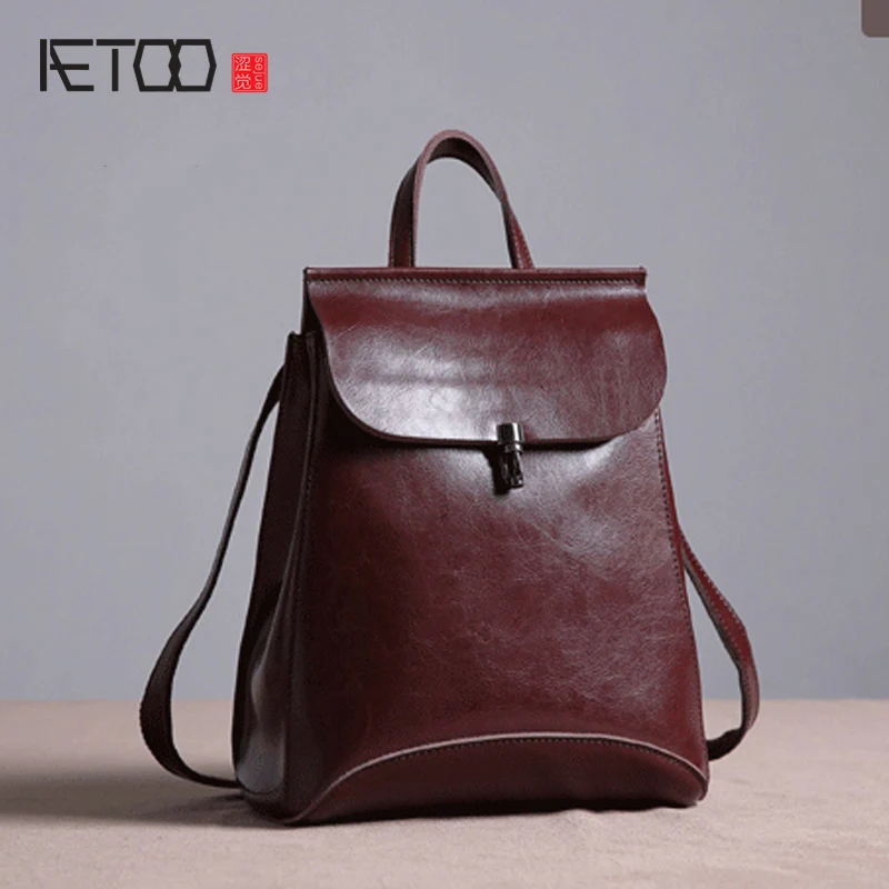 AETOO New original leather backpack female shoulder bag cowhide Korean version of the wave of simple leisure school wind retro AETOO New original leather backpack female shoulder bag cowhide Korean version of the wave of simple leisure school wind retro
