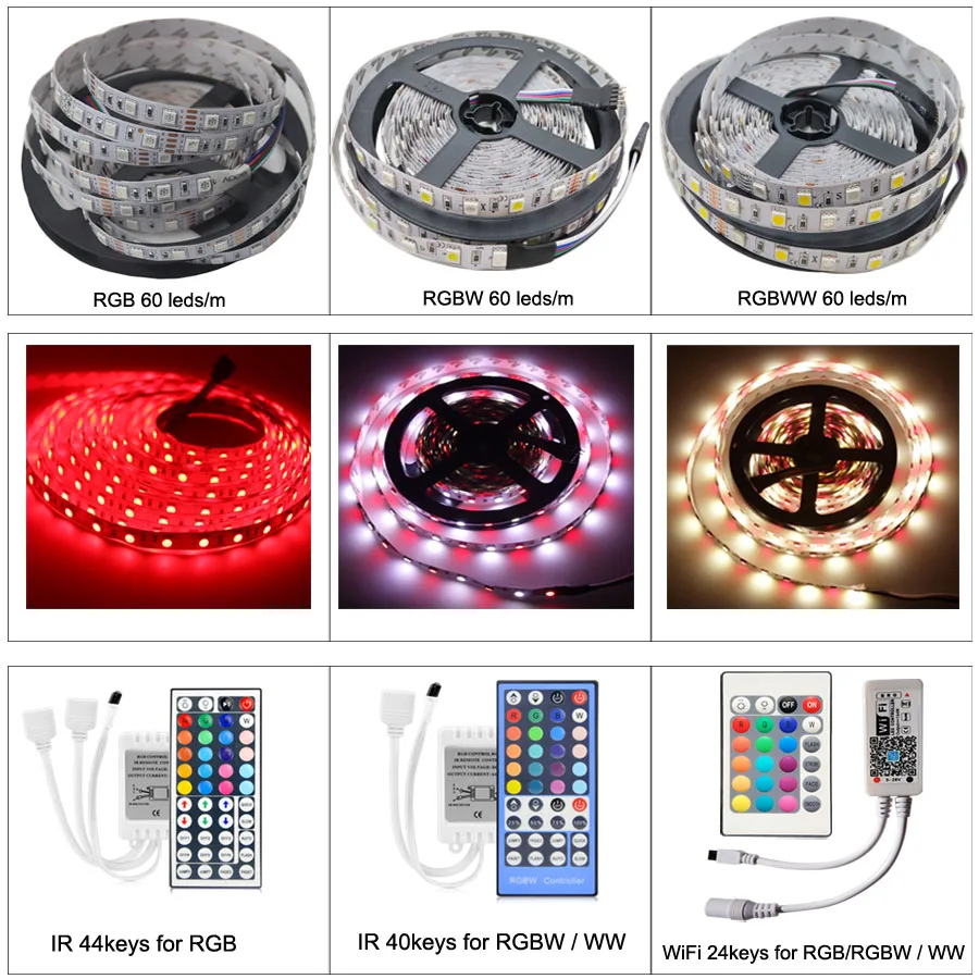 Светодиодная лента 5050 RGB RGBW/RGBWW WiFi 10 м 5 м DC 12 В 5050 RGB Светодиодная лента RGBW полоса гибкий светильник WiFi 24 клавиши контроллер адаптер